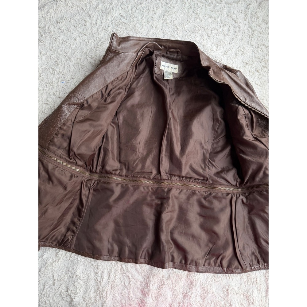 Newport News Leather Moto Jacket Brown Zip Front Vintage Y2K Convertible S - Picture 10 of 17